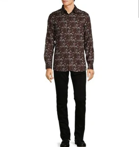 Camicia Hart Schaffner Marx manica lunga in flanella con bottoni M Paisley $150 vendita al dettaglio - Foto 1 di 9