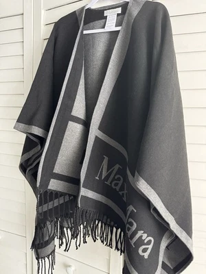 Max Mara 羊毛羊绒双面披肩裹身黑色灰色全新带标签 — 第 1/4 张图片