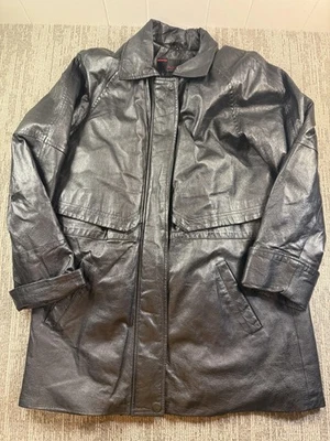 Phase Two Leather Coat Mens XL Black Zip Out Liner Car Coat Mid Length Full Zip - Image 1 of 4