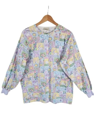 Tafford Women's Easter Bunny Scrub Top Size Md Long Sleeve Button Up Pockets - Image 1 of 4