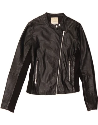 MANGO Mujer Chaqueta Corta Cuero Reino Unido 10 Pequeña Cuero Negro Motociclista DH48 Foto 1 de 3