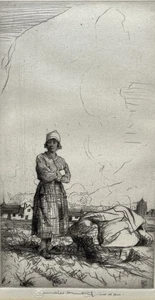 William Lee Hankey Radierung einer jungen bretonischen Frau. Mädchen der Felder. Signiert - Bild 1 von 13