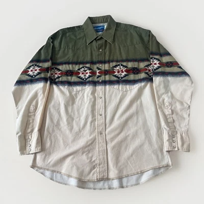 Camisa vaquera vintage de los 90 Wrangler Western para hombre L perla azteca a presión manga larga Foto 1 de 4