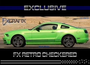 2013 - 2014 Ford Mustang Retro Checkered Side Rocker Stripe Top Quality Stripes - Picture 1 of 3