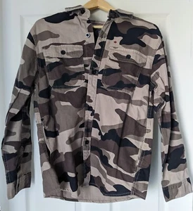 $109 Buffalo David Bitton Camo Beige Denim Button Shirt Shacket Men's Small - Picture 1 of 6