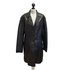 Cignal Black Button Leather Coat Uk Women's XL Eu 42 AA113