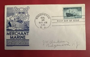 February 26, 1946 FIRST DAY COVER 3 Cents US MERCHANT MARINE Anderson Cachet FDC - Picture 1 of 4
