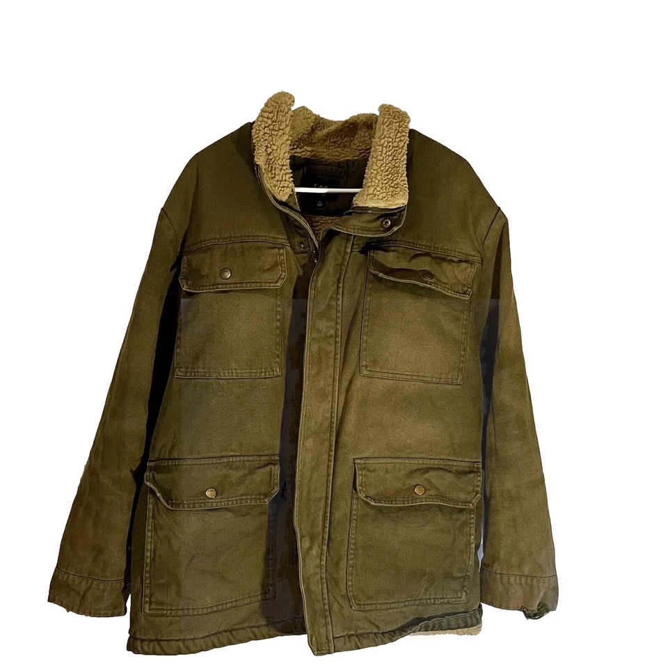 Lee 男式野战外套 XL 橄榄绿色 Chore 夹克口袋全拉链夏尔巴内衬 — 第 1/4 张图片