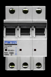 PROTEUS 16 AMP CURVE C 10kA TRIPLE POLE MCB CIRCUIT BREAKER 31016/3W - Picture 1 of 6