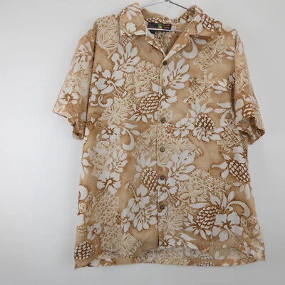 Camisa Hawaiana Roundy Bay Para Hombre Grande Manga Corta Abotonada Floral Beige Tostado De Colección Foto 1 de 4