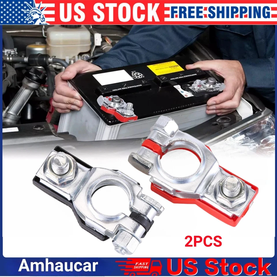 2 CAR BATTERY TERMINAL CONNECTOR TOP POST POSITIVE NEGATIVE HEAVY DUTY UNIVERSAL Foto 1 de 4