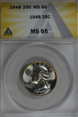 1948  .25   ANACS   MS 66   Washington Quarter, Silver 25 Cents (0.25) - Image 1 of 2