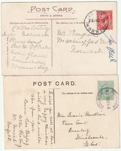 1911/19 2 DIFF COLTON NORWICH RUBBER POSTMARKS ON PPCs LOCAL & TO DURSLEY GLOS - Picture 1 of 2