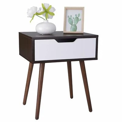 Side End Table with Drawer Saving Space Storage for Bedroom Home Indoor - Image 1 of 4