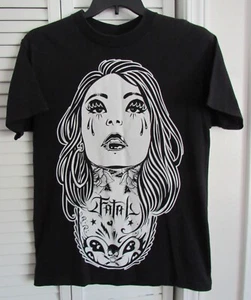 Fatal Black Cotton Graphic T Shirt Tattoo Girl with Tears Size Medium - Picture 1 of 4