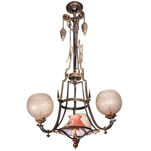American 19th Century 3 Arm Gas Chandelier Cover