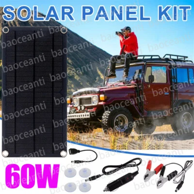 12V 60W Solarpanel Ladegerät für kfz Autobatterie, tragbares Solarmodul Aufladen - Bild 1 von 4