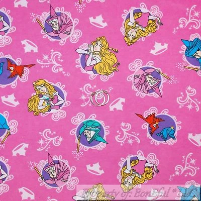 BonEful Fabric FQ Cotton Flannel Pink Purple VTG Disney Princess Cinderella Girl - Image 1 of 4