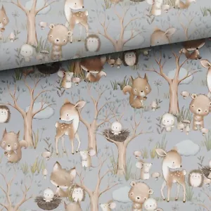 Sweatstoff French Terry Sommersweat Waldtiere Fuchs Rehkitz Vogel 165 cm lang - Bild 1 von 9
