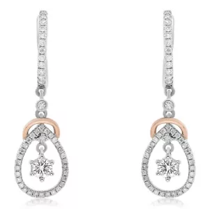 14K WEISSE ROSE ZWEIFARBIGE GOLD PAVE DIAMANT BAUMELNDE OHRHÄNGER - Bild 1 von 1