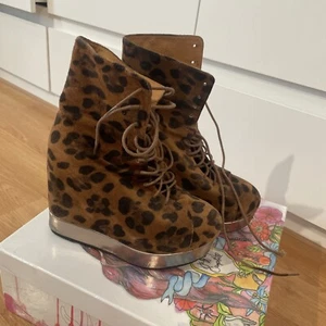 Jeffrey Campbell Brown Black Cheetah Boots Size 7 - Picture 1 of 6