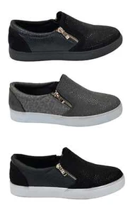  Flache Damen-Turnschuhe mit Bling-Reißverschluss Turnschuhe Slipper Schuhe Größe 3-8 - Bild 1 von 5