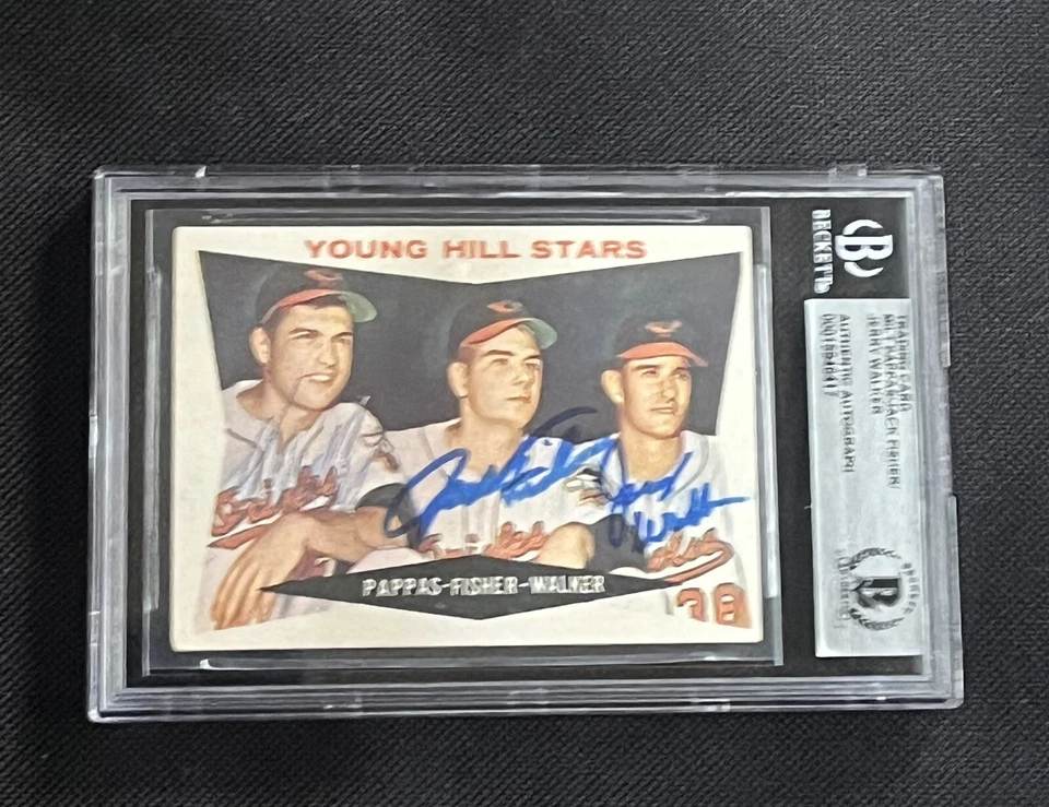 MILT PAPPAS, FISHER, WALKER 1960 TOPPS YOUNG STARS SIGNED CARD BAS AUTHENTIC - Image 1 of 2
