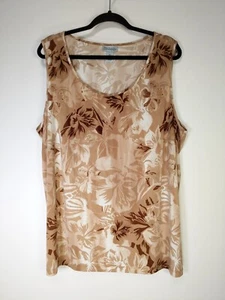 Maggie Barnes Catherines Size 2X Brown Floral Tropical Scoop Neck Tank Top - Picture 1 of 5