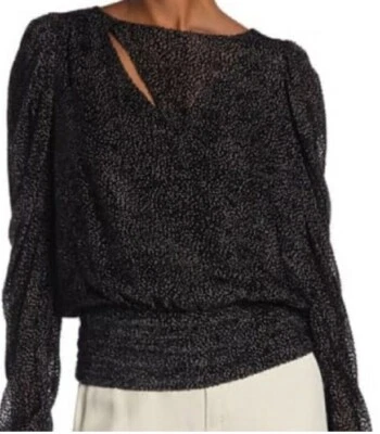 Blusa Ramy Brook Marian Negra Lunares Mechonados Mezcla Seda Cerradura Recorte Glamour Top XS Foto 1 de 4