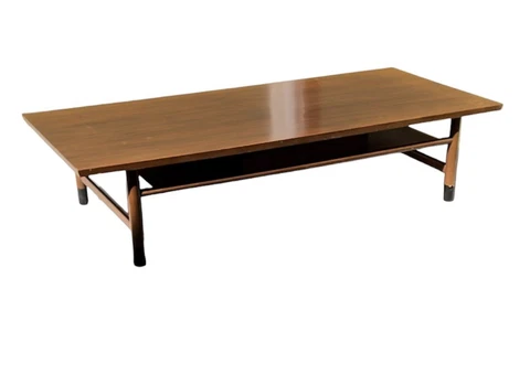 Mid Century Modern Walnut Large Coffee Table 2 Drawers Leather Magazine Shelf Cover