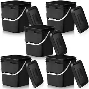5 Pcs 3.5 Gallon Square Food Grade Bucket with Lid & Plastic Handle, Black - Picture 1 of 6