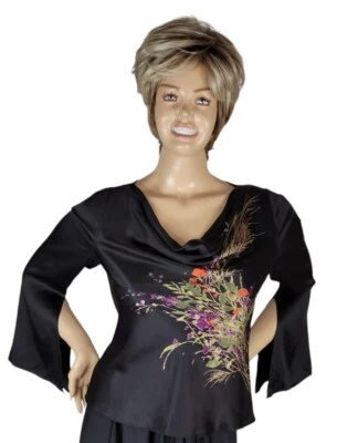 Blusa Vintage Adrianna Papell Boutique Noite 100% Seda Floral Frisada G - Imagem 1 de 4