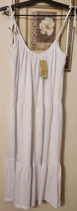 🆕️MICHAEL KORS Tie Shoulder Tiered Spaghetti Strap Midi Dress WHITE~Size SMALL - Picture 1 of 7