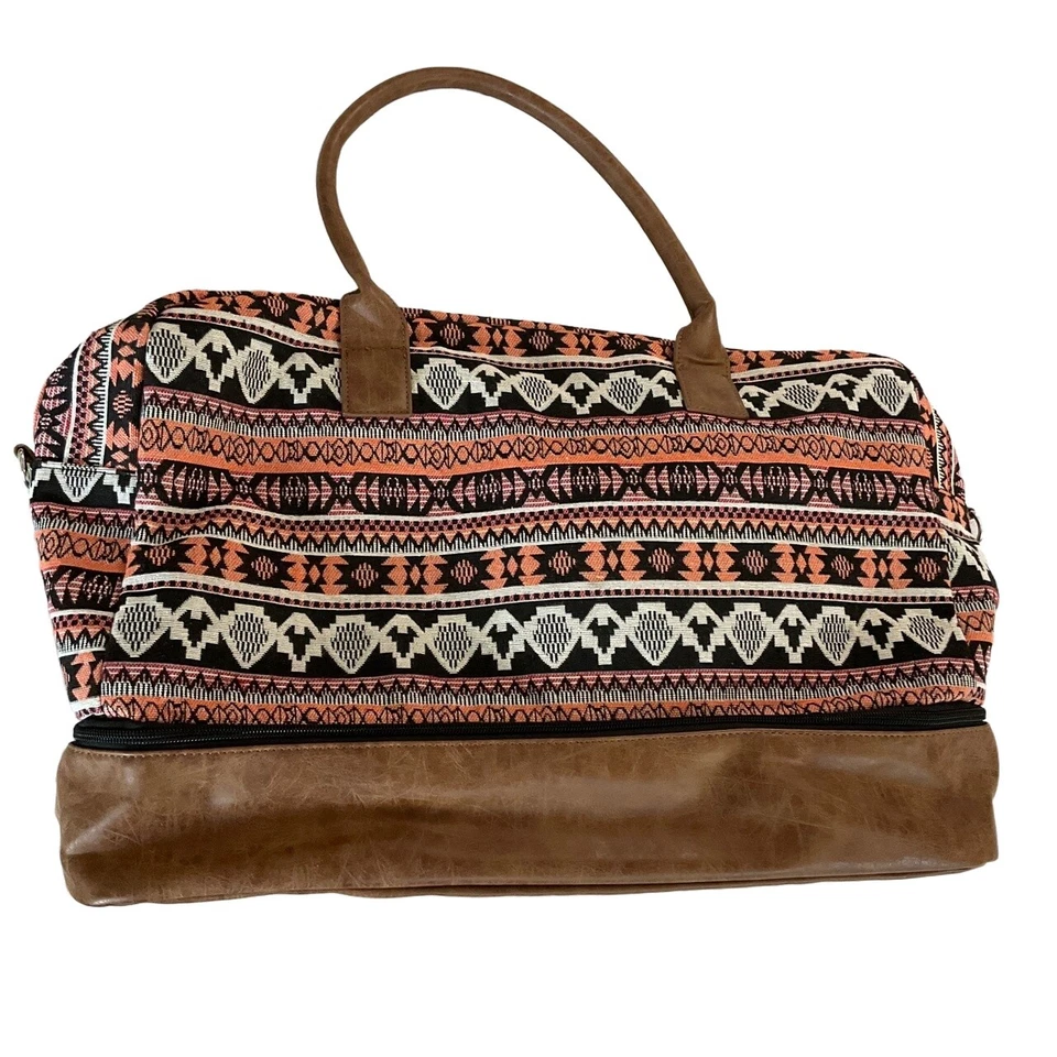 Bolso de Mano My Mealivos Marrón Patrón Suroeste Cuero Vegano Doble Asas Foto 1 de 4