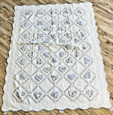 Colcha de campo branca rosa e azul Gingham Hearts cambraia 79,5' H 62,5' W - Imagem 1 de 4