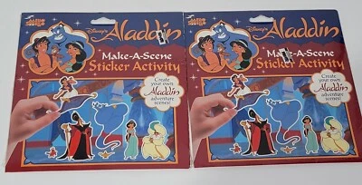 2 pegatinas vintage de los 90 Disney Aladdin Make-a-Scene folleto de actividades nuevo sellado Foto 1 de 4