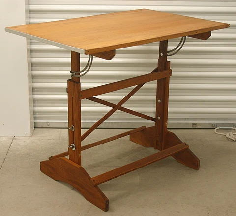 1960's solid oak ANCO-BILT DRAFTING TABLE 36" x 24"  super clean COMPLETE ex+ Cover