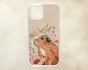 Guinea Pig With Flowers Art Cute Beige Phone Case iPhone Samsung Motorola Pixel - Picture 1 of 1