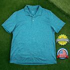 Crown & Ivy Golf Polo Shirt MENS LARGE Teal Blue Striped Wicking Quick Dry EUC