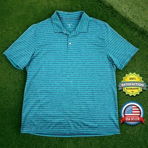 Polo de golf Crown & Ivy para hombre GRANDE azul azulado a rayas absorbente secado rápido Usado en excelente estado - Imagen 1 de 14