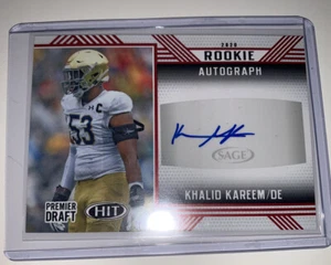 2020 Sage Premier Draft HIT Rookie Red Auto Khalid Kareem RC Notre Dame Bengals - Picture 1 of 2