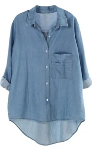 Women's Long Sleeve Shirts Button down Blouse Cotton Tunic High Low LARGE - NWT - Picture 1 of 5