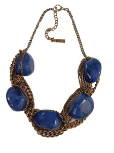 Mika Necklace Gold Tone Blue Stone Statement Necklace - Picture 1 of 6