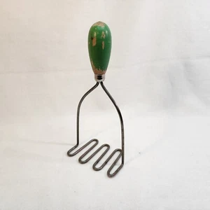 Vintage Antique Potato Masher Wood Green Handle 8" high  - Picture 1 of 5
