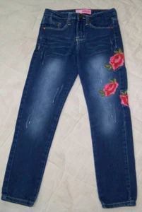 Girls Pink Latte Distressed Skinny Jeans with Floral Embroidery - Size 7 - Picture 1 of 10