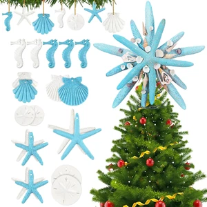 Coastal Christmas Tree Decor with 20 Pcs Resin Starfish Ornaments Christmas Coas - Picture 1 of 6