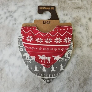 Baby Bib Set of Two 100% Cotton Nordic Bandana Red Moose Gray Bear Washable - Picture 1 of 5
