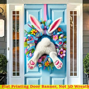 Easter Celebration Bunny Door Banner Door Curtains - Non 3D Wreaths - Picture 1 of 8