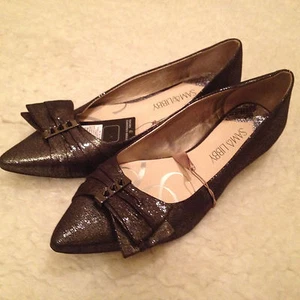 NWT Sam & Libby GUNMETAL Gray Silver Metallic BOW Flats Shoes Womens 6.5 M - Picture 1 of 4