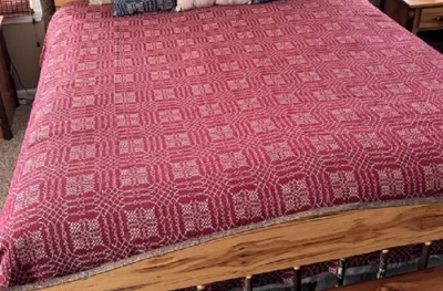 NUEVA COLCHA TEJIDA PRIMITIVA ROJA TOSTADA DOBLE CUBRE NANTUCKET 78" X 96" Granja Foto 1 de 3